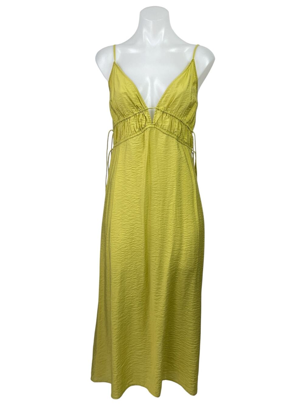 H&M Yellow Sleeveless V Neck Tie Adjustable Waist Cami Tank Midi Dress Size XS